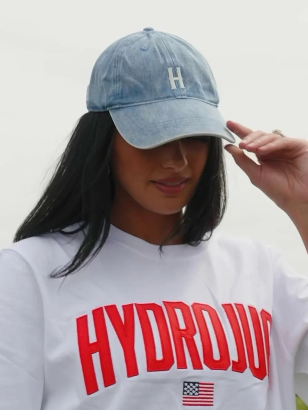 NWT Hydrojug blue denim baseball cap with white embroidered 'H' logo